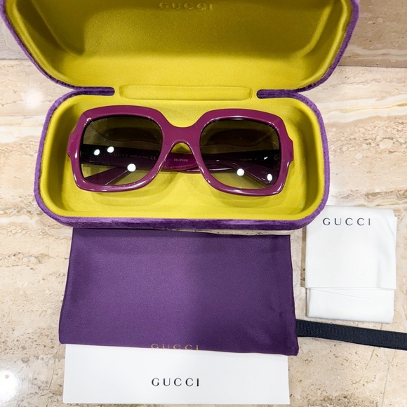 New Gucci Minimal Square Sunglasses 54MM Purple/Gray Gradient - Picture 2 of 4